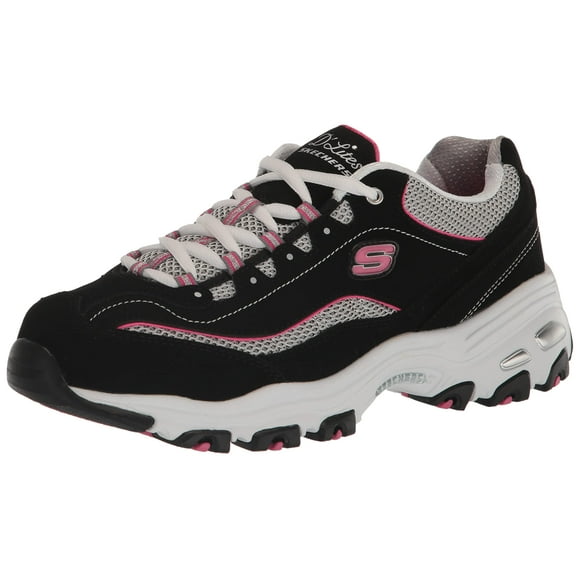 Skechers Sport Women's D'Lites Memory Foam Lace-up Sneaker,Black/Pink,7.5 M US