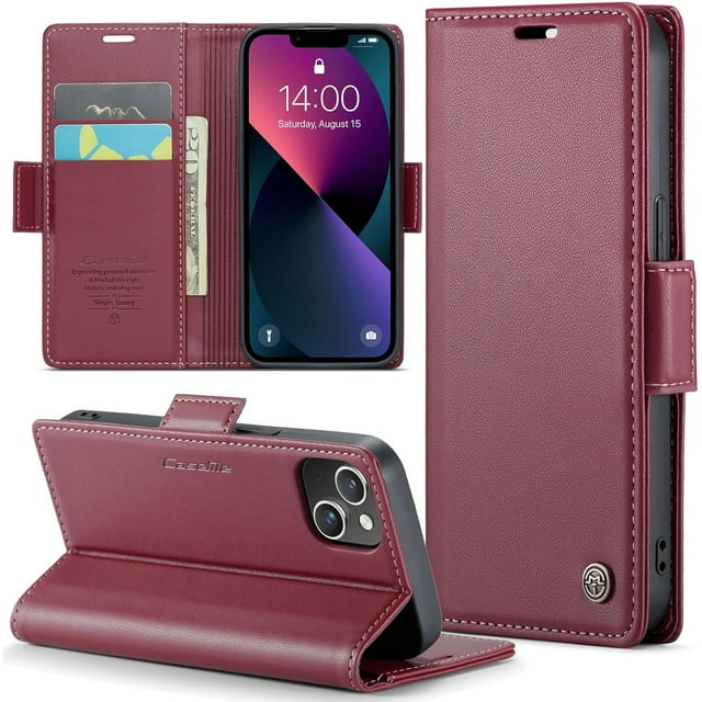 Funda para iPhone 13 Mini, tipo billetera con tarjetero, función atril, bloqueo RFID, cierre magnético, protección a prueba de golpes, de piel sintética, con tapa tipo billetera