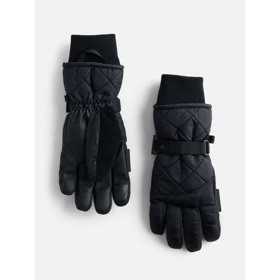 Ozark Trail Women's Quilted Tech Ski Gloves, Black Soot, Sizes S/M
