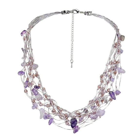Elegant Purple Amethyst & Crystals on Silk Multi-Layered Statement Necklace