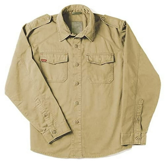 Rothco 1381 Men Vintage Fatigue Long Sleeve Shirt, Khaki - Large