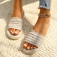 thumbnail image 5 of LOVZFMLL Sandals for Women Textile Open Toe Slip On Flat Slippers Summer Casual Outdoor Beach Vacation Fashion Slide Sandals Gray 7, 5 of 9