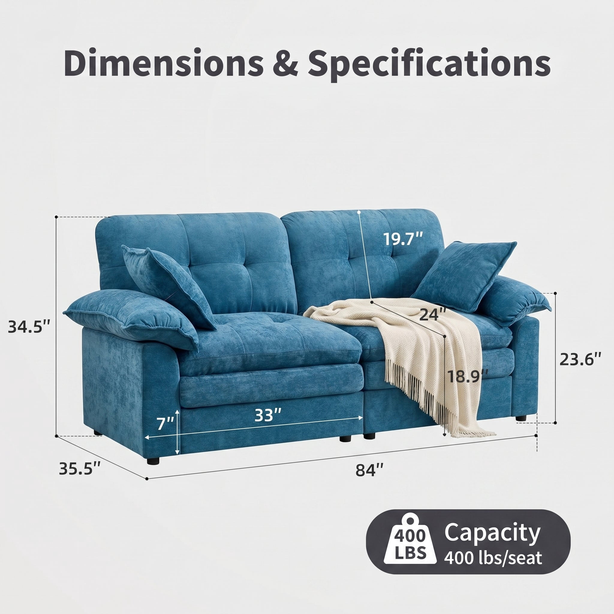 Sailvan 83" Loveseat Sofa, Comfy Corduroy Cloud Couch with Deep Seat, Modern 2-3 Person Sofa for Living Room, Apartment and Small Spaces