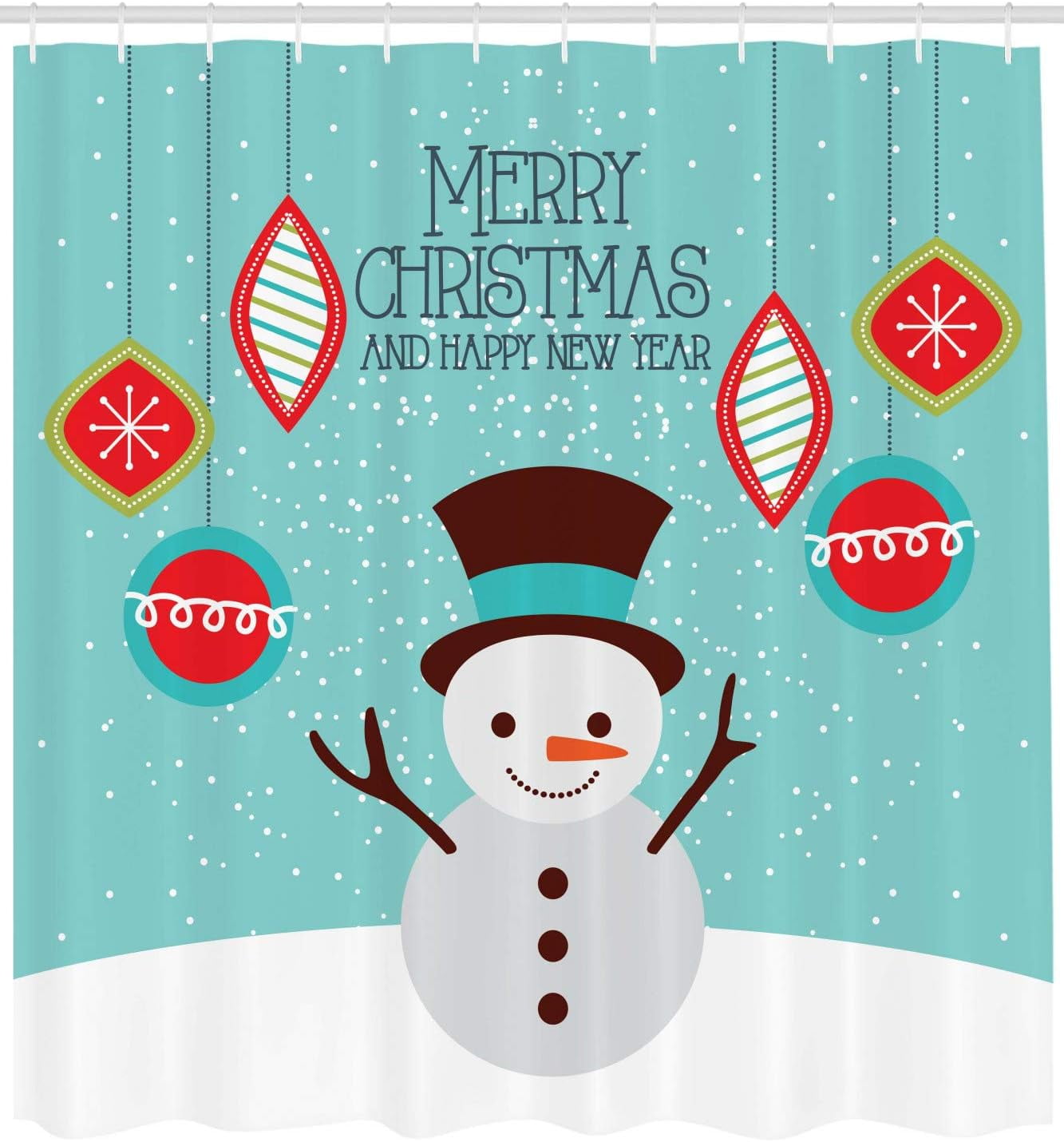 JOOCAR Christmas Shower Curtain, Hanging Christmas Ornaments and Happy