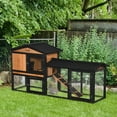 thumbnail image 2 of PawHut Wooden Rabbit Hutch Bunny House with Run, Slide-out Tray, Black, 69", 2 of 10