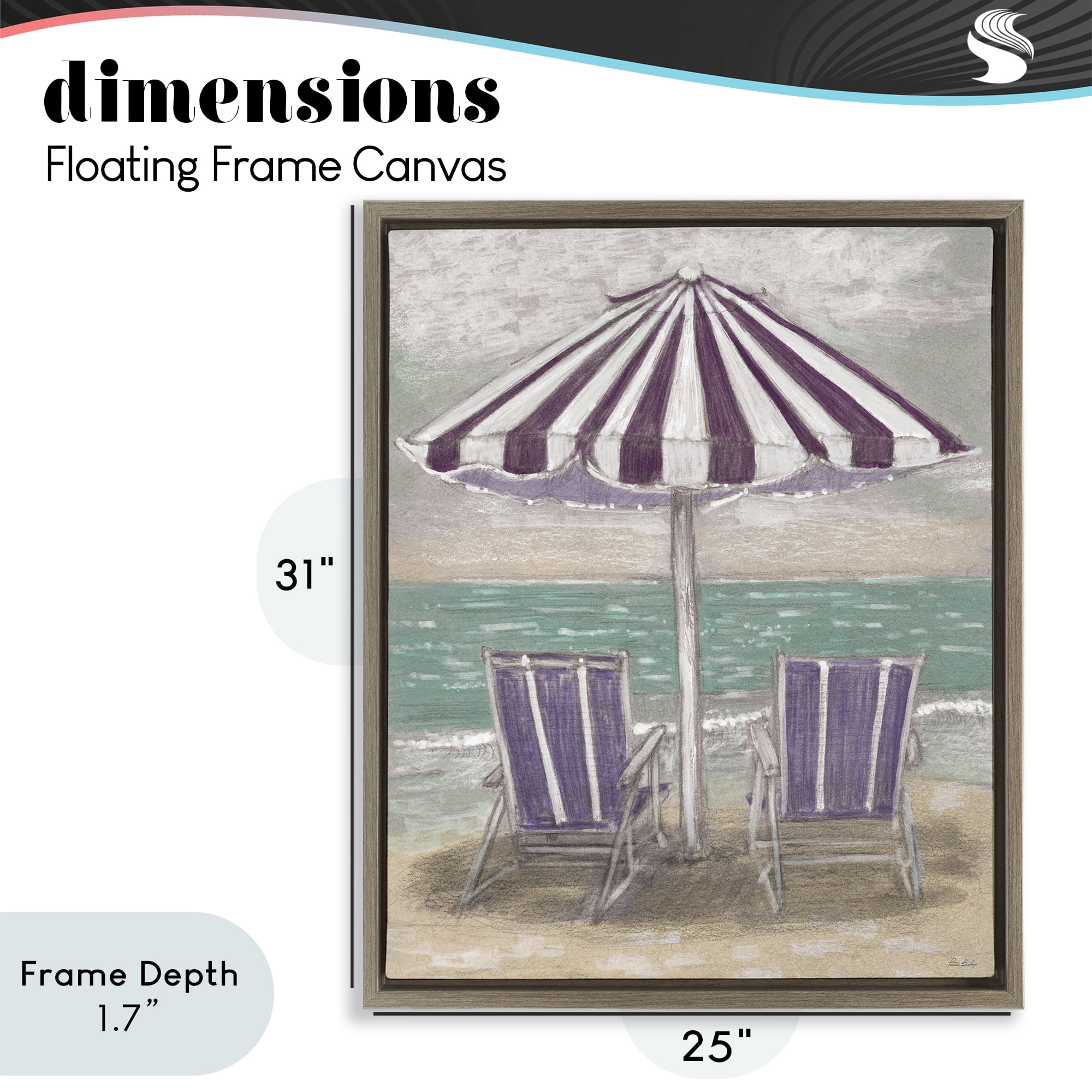 Stupell Industries Umbrella & Chairs on Beach Brown Framed Floater Canvas Wall Art, design by Patti Bishop