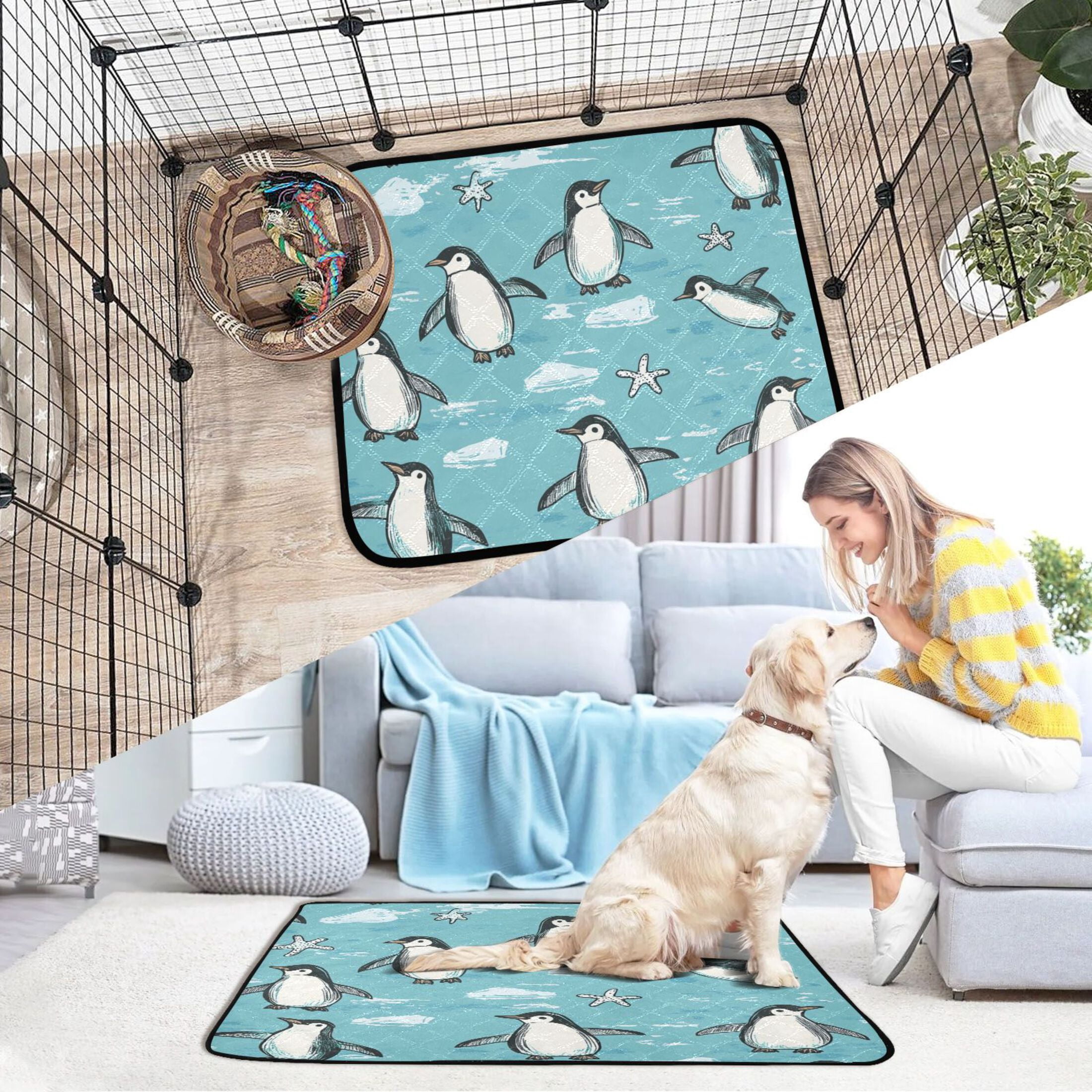 Qxltty Penguin Starfish Figure Cat litter Pads Pet Set of 3 Diaper Mats Center Anti-leakage Layer Absorbent Soft and Comfortable