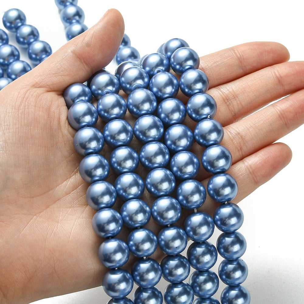 10Strand Eco-Friendly Glass Pearl Beads Strands Grade A Round Dyed Cotton Cord Threaded Cornflower Blue 12mm Hole: 1.2~1.5mm about 34pcs/strand 15.7 inch