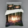 thumbnail image 2 of Ambesonne Forest Bedding Set 3 Pcs, Sunrise Woods in Spring, Twin, Purple Green, 2 of 3
