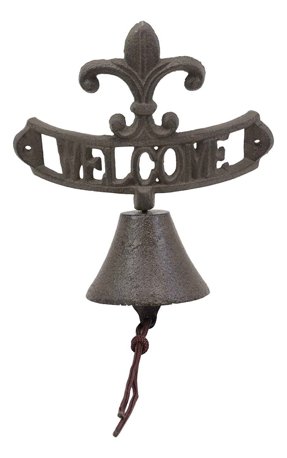 Cast Iron Rustic French Fleur De Lis Crown Welcome Sign Door Wall Yard Bell