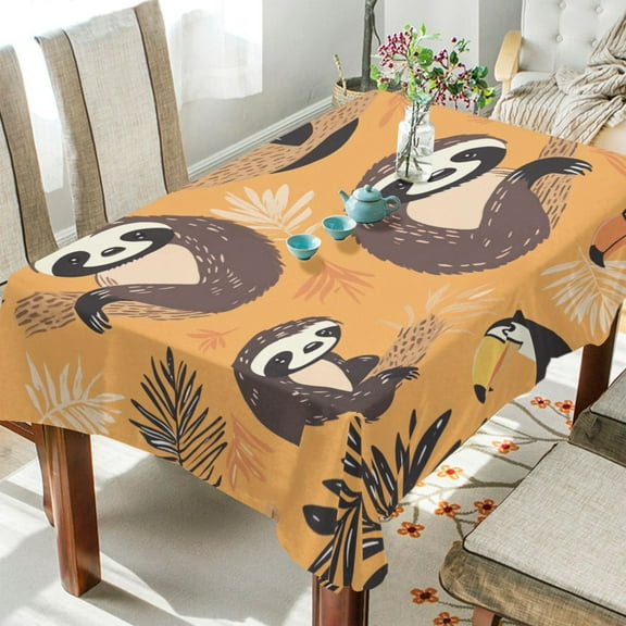 WOBOGO A Pattern with Cute Sloth and Toucan in The Jungle Square Tablecloth 54×54in Polyester Fabric Tablecloth Washable Dust Resistant Wrinkle Resistant