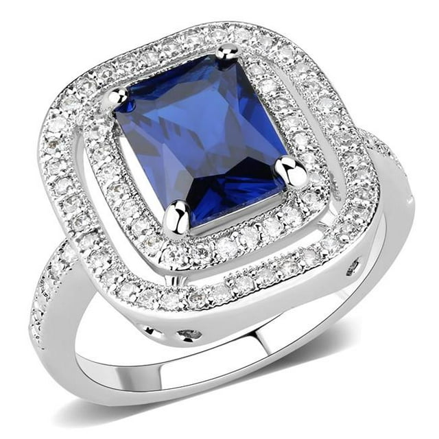 Alamode 3W1565-10 Women Rhodium Brass Ring with Synthetic in London Blue - Size 10