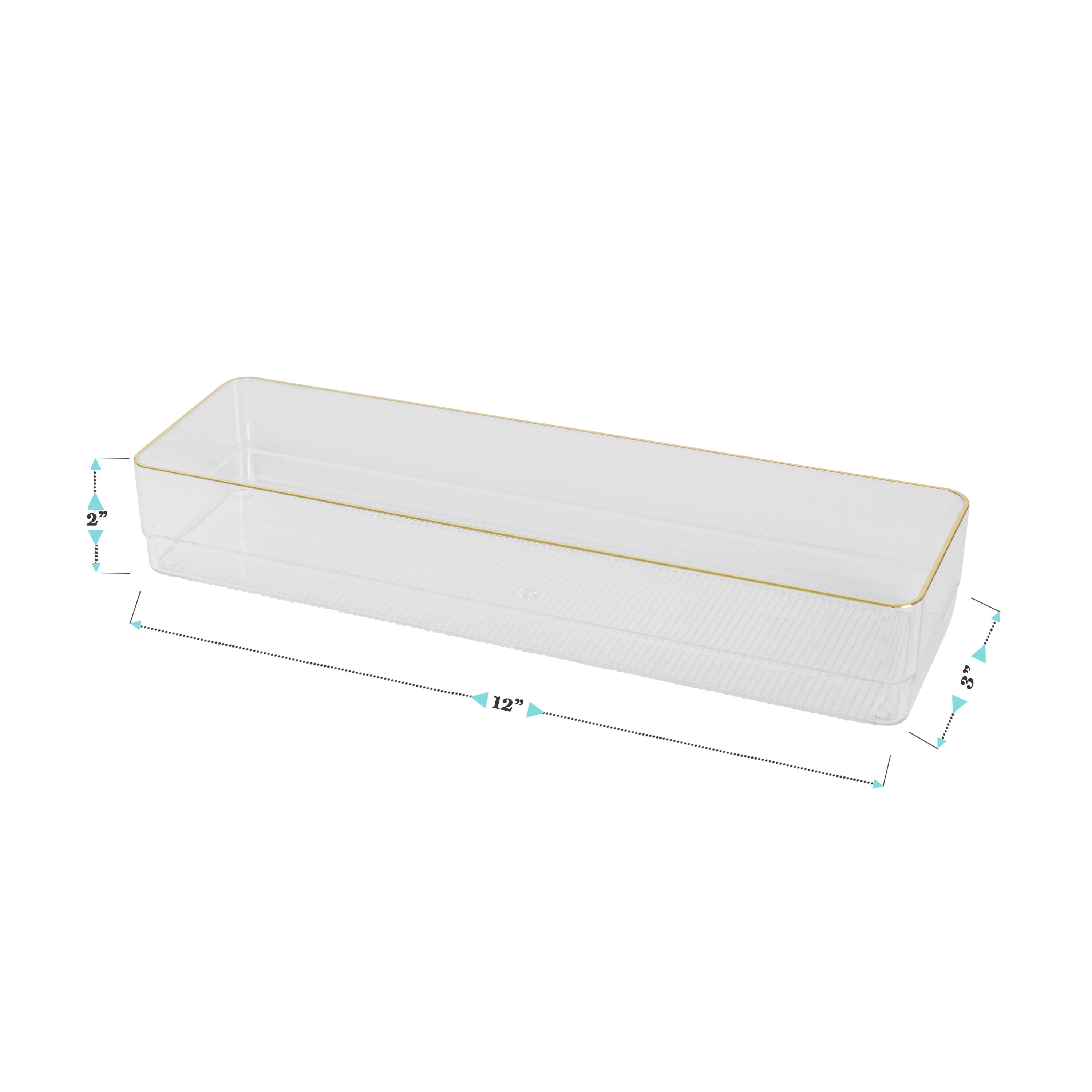 Martha Stewart Kerry Plastic Stackable Office Desk Drawer Organizers, 12 x 3, 6 Pack, with Gold Trim