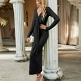 thumbnail image 6 of Womens Long Sleeve V Neck Bodycon Maxi Dress Twist Front Ruched Plain Slim Fit Elegant Long Dress Fall Party Dress, 6 of 7