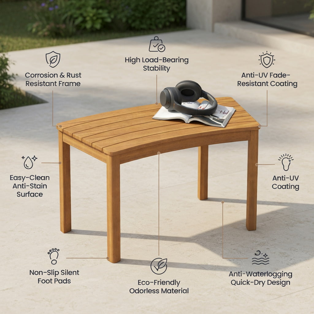 Hommoo Outdoor Acacia Wood Curved Bench Set of 4, Wooden Stools for Porch, Patio, Deck & Fire Pit Seating, Weather-Resistant Backless Garden Benches, Natural