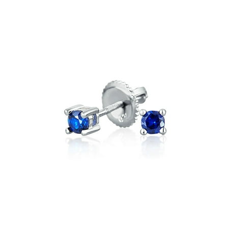 Childrens Sterling Silver Birthstone Earrings - Sterling Silver Simulated Sapphire CZ Kids Screwback Stud Earrings