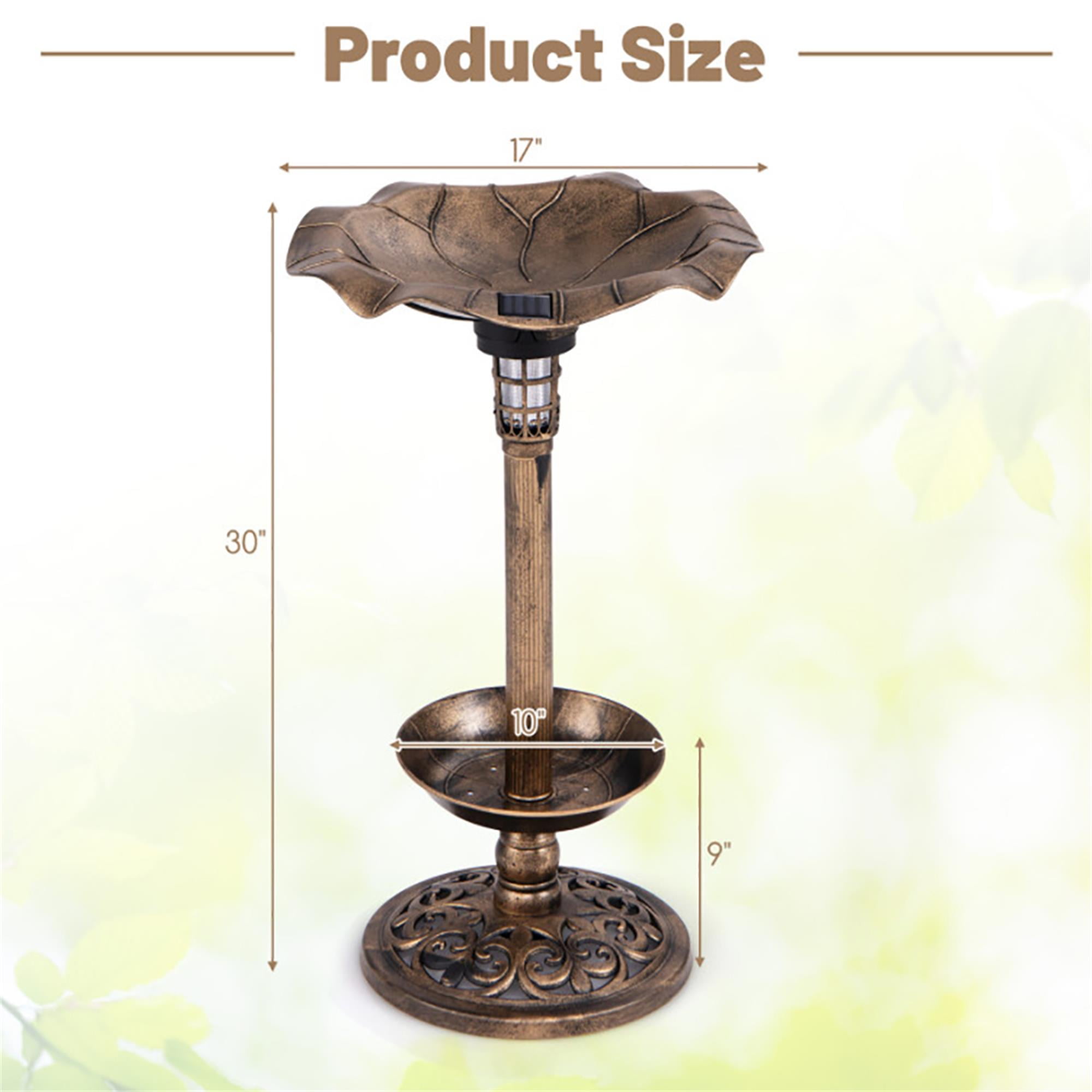 resenkos 30" Outdoor Garden Bird Bath with Solar Light, Weather Resistant Pedestal, Backyard Bird Feeder and Flower Planter, Brown