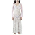 thumbnail image 1 of Robe de Plage d'Été pour Femme, Couleur Unie, Sans Manches, Robe de Plage Transparente en Dentelle, Col Rond, Maxi, Cache-Maillot, Blanc, M, 1 of 6