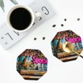 thumbnail image 4 of Fuzoiu Graffiti Lamp Urban Scene Print Leather Coasters Set,Drink Coasters Set of 4,for Tabletop Protection, Durable PVC Coasters,Home Décor and Housewarming Gift-Octagon, 4 of 6
