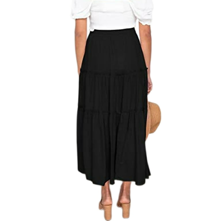 Ladies black flowy skirt hot sale