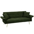 thumbnail image 4 of Gewnee Futon Sofa Bed, Convertible Double Sofa Bed with Folding Armrests - Teddy Velvet Fabric & Sturdy Wood Frame for Living Rooms & Small Spaces，Green, 4 of 11