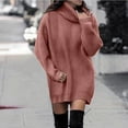 thumbnail image 2 of zaveiop Womens Turtleneck Oversized Long Sweater Dress 2025 Plus Size Tunic Pullover Knit Winter Dresses (Pink, M), 2 of 4