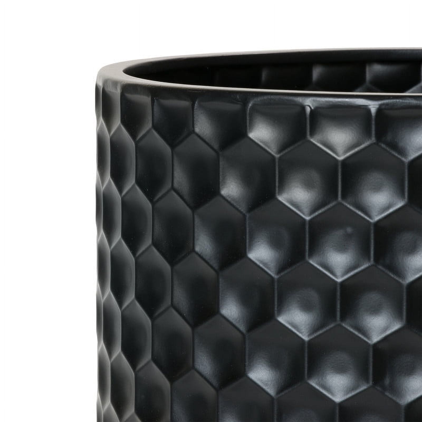 Honeycomb Metal Planter Pot With 4-Leg Gold Metal Base - Black - 12"H x 11"W