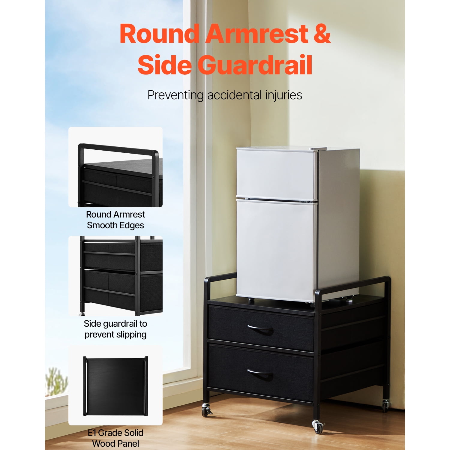 KFFKFF Mini Fridge Stand with Storage Mini Fridge Organizer18.1" Mini Refrigerator Cabinet Heavy Duty Mini Fridge Table with Rolling Cabinet and 2 Drawers 22*21*22inch Black