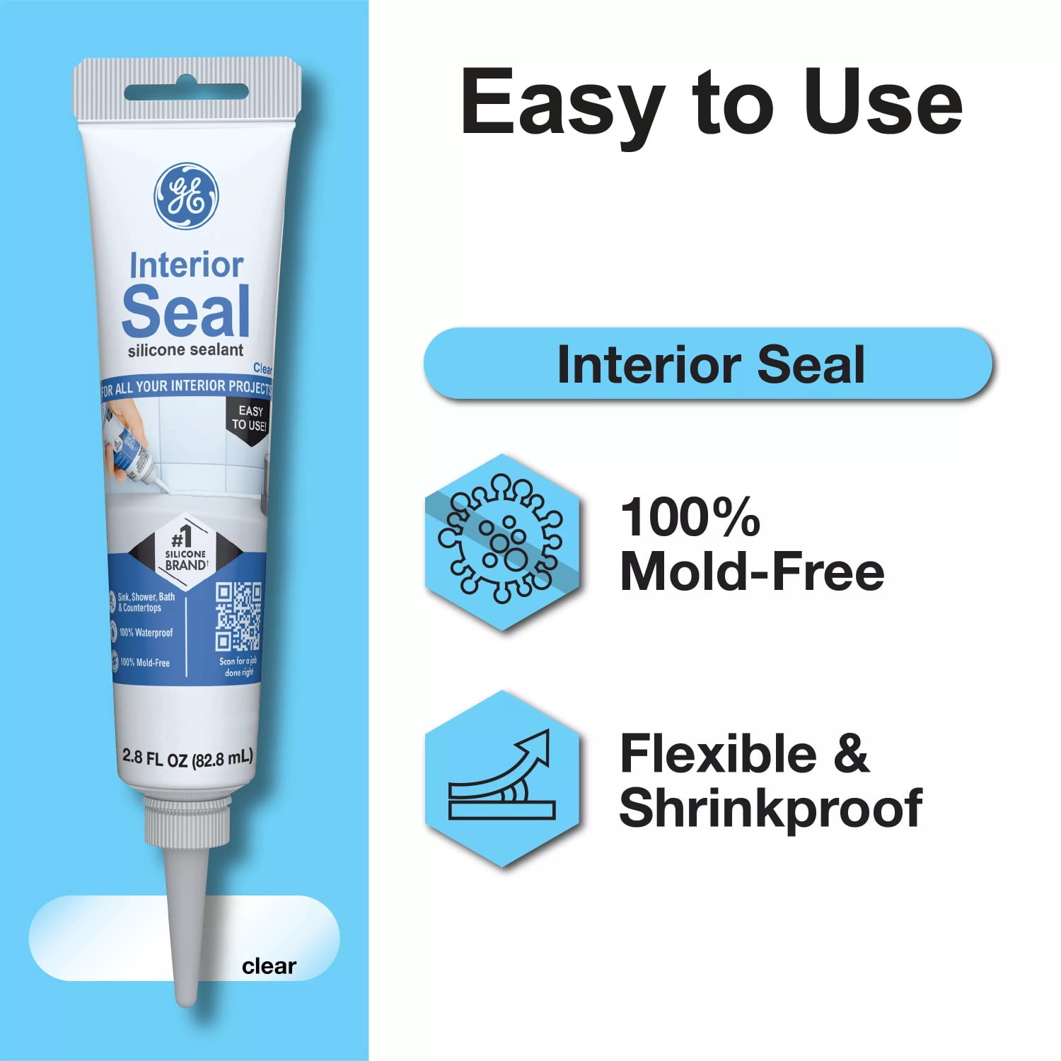 (8 pack) GE Interior Seal Kitchen & Bath, Pack of 1, Clear 2.8 oz Tube