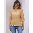 thumbnail image 3 of DARING DIVA Women's Crochet Hollow Out Knit Half Sleeve Top M Khaki, 3 of 6