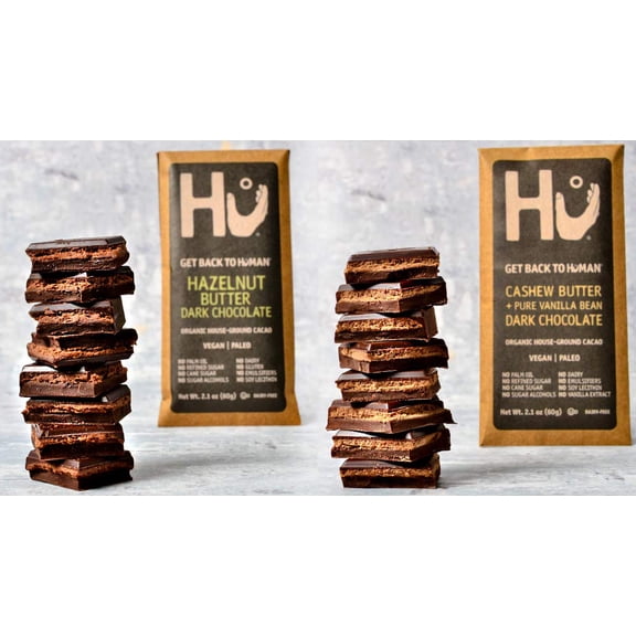 Hu Vegan Chocolate Bars | 2 Pack Hazelnut Praline   Vanilla Bean Cashew Butter Chocolate | Gluten Free, Paleo, Non GMO, Kosher Dark Chocolate | 2.1oz Each