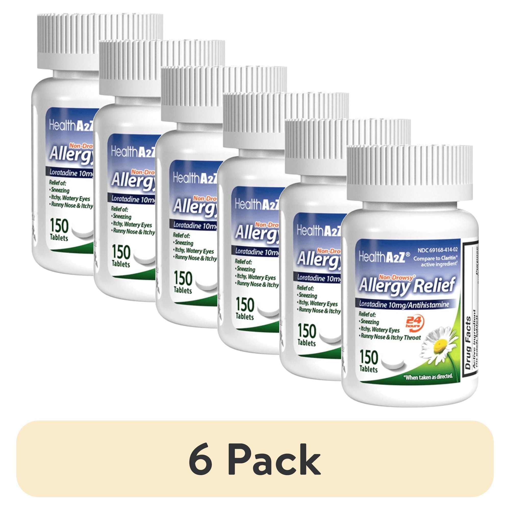 (6 pack) HealthA2Z® Allergy Relief | 150 Tablets | Loratadine 10mg | Antihistamine | Non-Drowsy | Relief from Itchy Throat, Sneezing, Runny Noses | 24-Hours Allergy Medicine