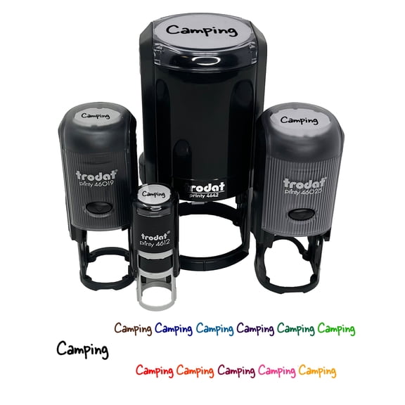Camping Fun Text Self-Inking Rubber Stamp Ink Stamper - Black Ink - Medium 1 Inch