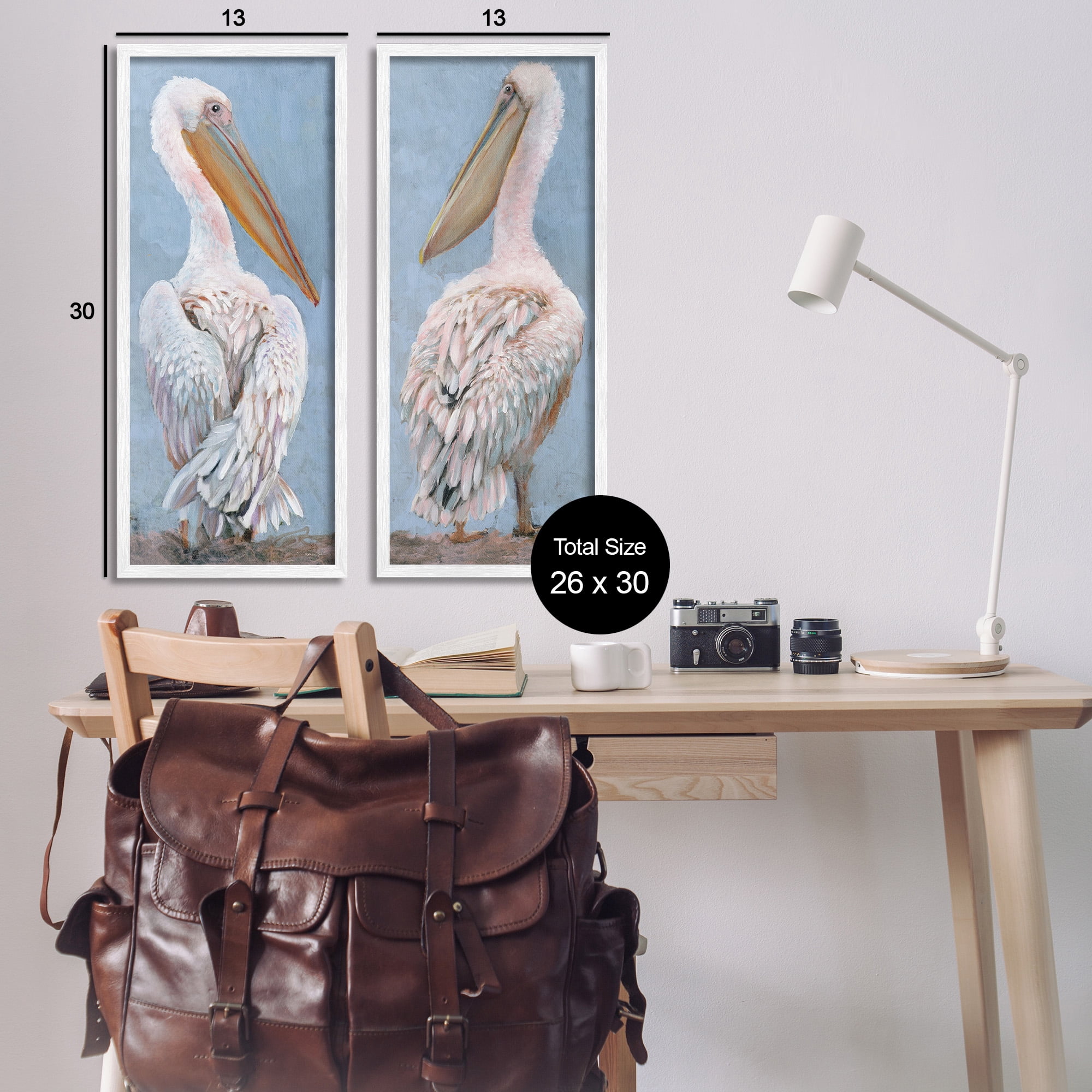 Stupell Industries Classic Pelicans Gazing Animals & Insects Painting White Framed Art Print Wall Art, 13 x 30, Set of 2