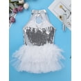 thumbnail image 6 of Miaeowve Kids Girls Sleeveless Mock Neck Shiny Sequins Mesh Splice Leotard Ballet Jazz Latin Dance Costumes White 16, 6 of 7