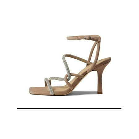 

MARC FISHER LTD Womens Beige Strappy Asymmetrical Rhinestone Debbie Square Toe Stiletto Buckle Dress Heeled Sandal 6.5 M