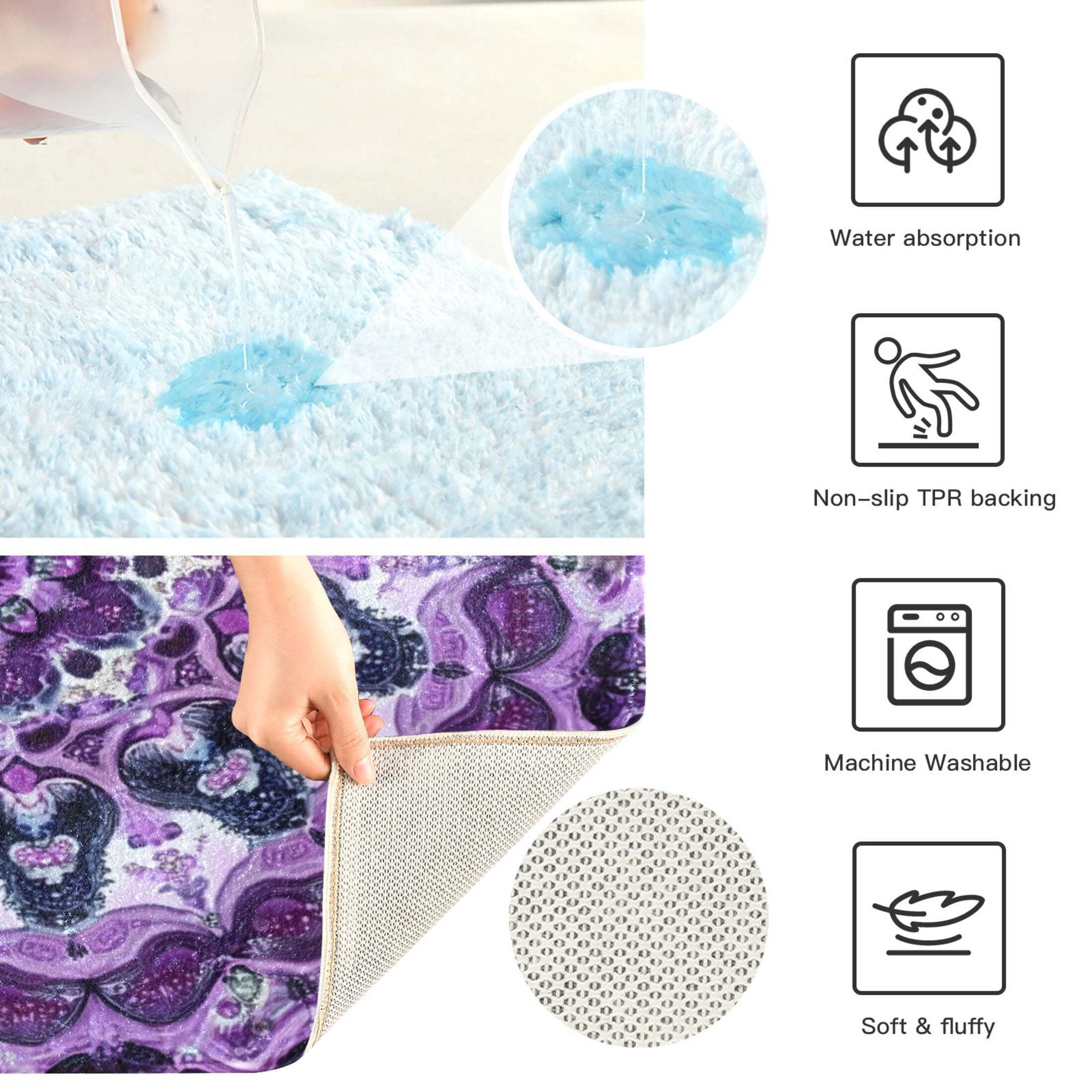 RMDQTR 2PCs Bathroom Rugs Set Plush Toilet Base Mat 16" × 24" Bath Mat and 20" × 24" U Shape Soft Rugs Non Slip Absorbent