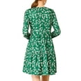 thumbnail image 4 of INSPIRE CHIC Women's V Neck Long Sleeves Cinched Waist Half Placket Floral Dress L Green, 4 of 7