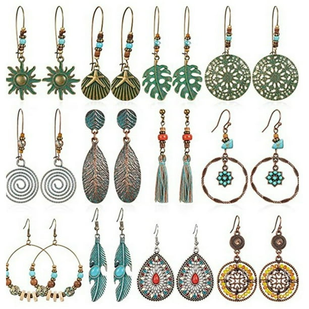 Jumpingount 1 par de pendientes de araña de estilo Retro, cuentas bohemias, colgantes de oreja, joyería elegante exagerada, accesorios de playa Ropa, zapatos y accesorios Miscelánea YS001