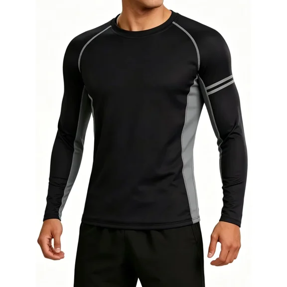 ANFERRY Men Swim Shirts Quick Dry UPF50  Sun Protection Athletic Rash Guards Long Sleeve Color Block Swimwear