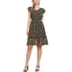 thumbnail image 1 of Vestido Casual de Mujer INSPIRE CHIC con Mangas de Volante Florales, Cuello en V, Fruncido y Volantes, Negro Amarillo L, 1 of 6