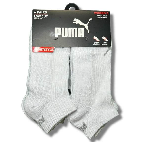 PUMA SOCKS WOMEN'S - LOW CUT 253 - RIBBED WHITE - SHOE SZ 5-9.5 -PACK 6