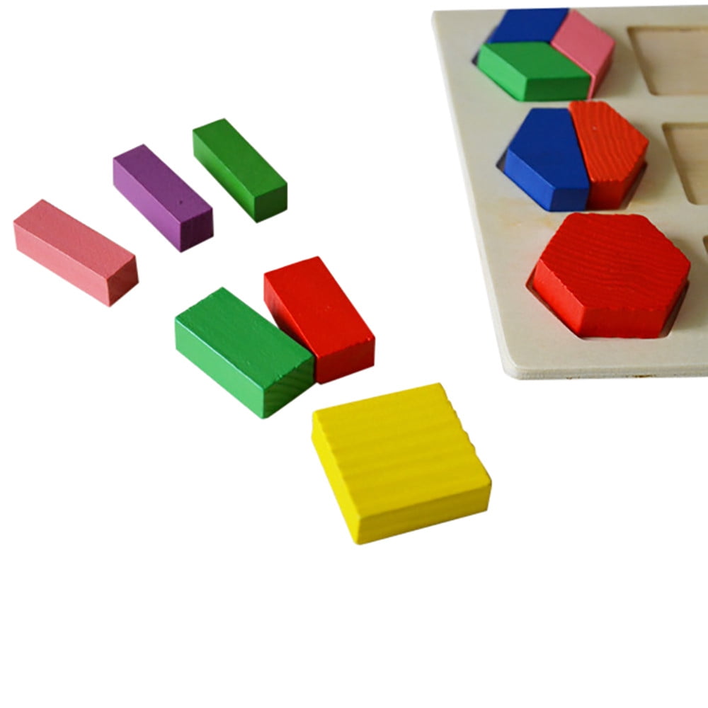 Kids Baby Wooden Geometry Building Blocks Puzzle Early Learning