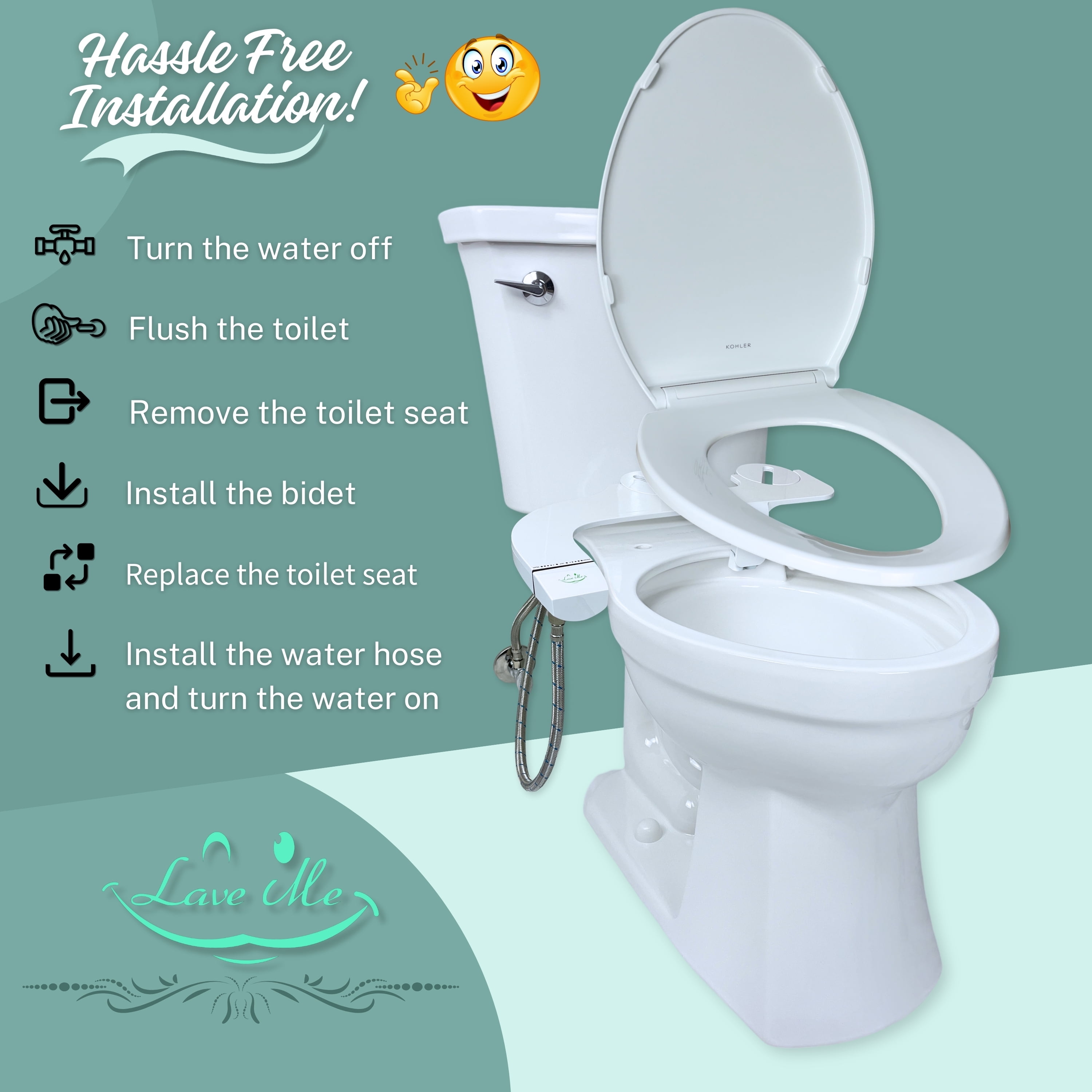 Bidet Attachment For Toilets, Dual Nozzle, Self Cleaning, Slim Design, Easy DIY Installation, Adjustable Water Pressure