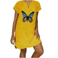 thumbnail image 1 of SMihono Robe d'Été Boho pour Femmes Grande Taille Femmes Manches Courtes Col en V Décontracté Vacances Imprimé Mini Robe Droite, 1 of 5