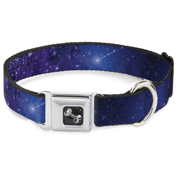 Buckle-Down Pet Collar, Dog Collar Metal Seatbelt Buckle, Galaxy Blues Purples, 9.5 to 13 Inches 1.0 Inch Wide