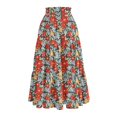 thumbnail image 6 of Floral Midi Skirt for Women Summer Comfy Tiered Elastic High Waisted Skirts Vacation A-Line Flowy Swing Long Skirts Red L, 6 of 6