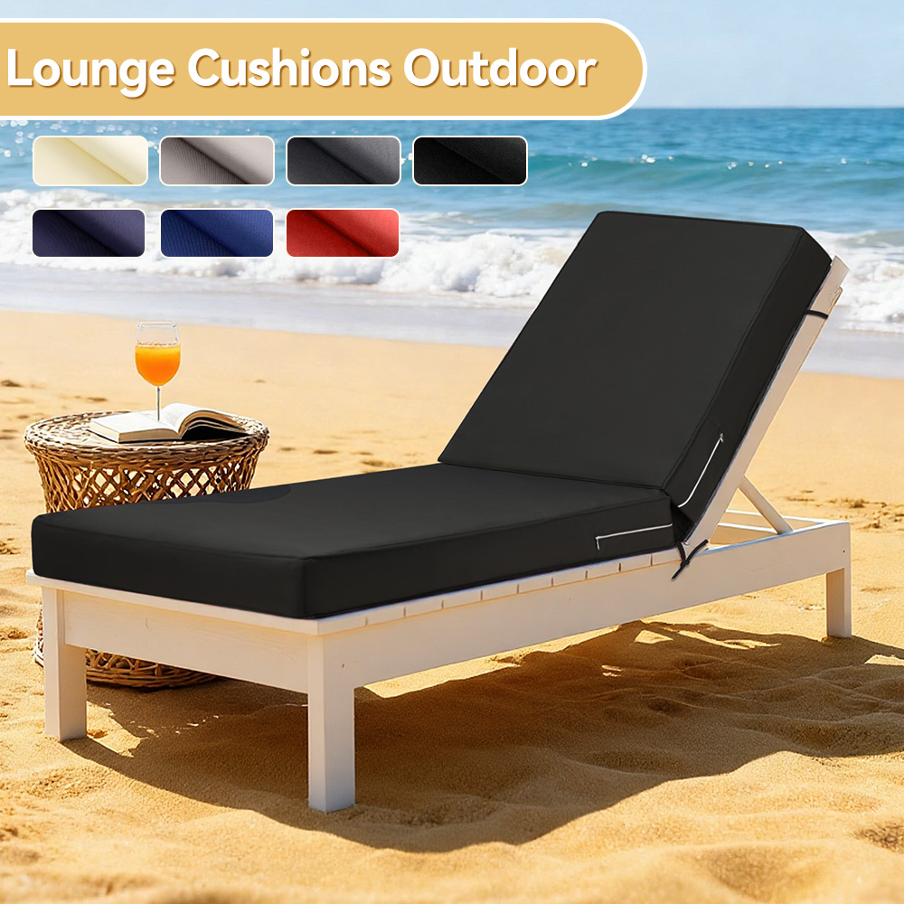 ROFIELTY 72 x 21 Inch Outdoor Chaise Lounge Cushion, 3" Thick Double-Sided Waterproof UV Resistant, Replacement Pad with Secure Ties & Hidden Zipper, for Poolside Beach Backyard, Black