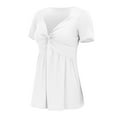 thumbnail image 5 of Yigetop Low Cut Tops for Women, Womens Front Knotted V Neck Blouse T Shirt Short Sleeve Oversized Tunic Tops Summer Solid Pullover Tees Ruched Tops for Women White M, 5 of 9