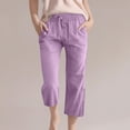 thumbnail image 2 of Ruyang Teen Girls Cotton Linen Capri Pants Kids Summer Preppy Casual Cropped Pants Cozy Lightweight Drawstring Baggy Trousers Cute, 2 of 9